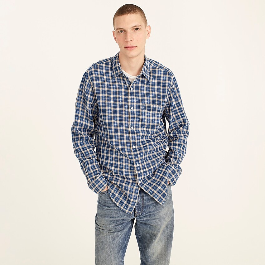 j.crew: indigo-dyed twill shirt for men, right side, view zoomed