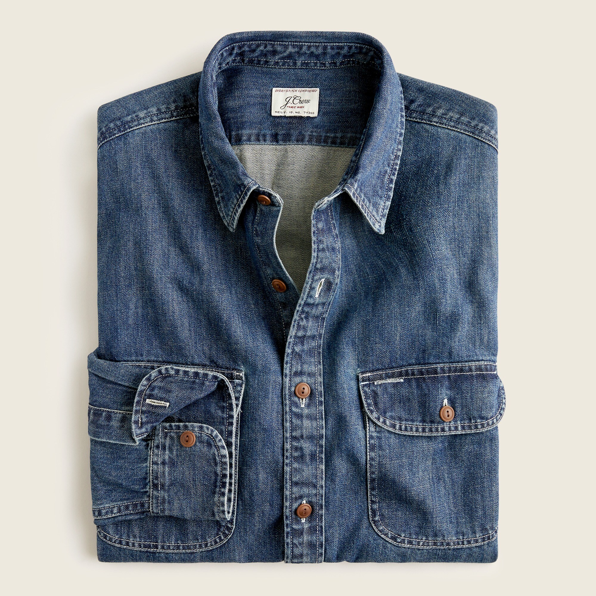 J.Crew: Midweight Denim Workshirt In Dark Wash For Men