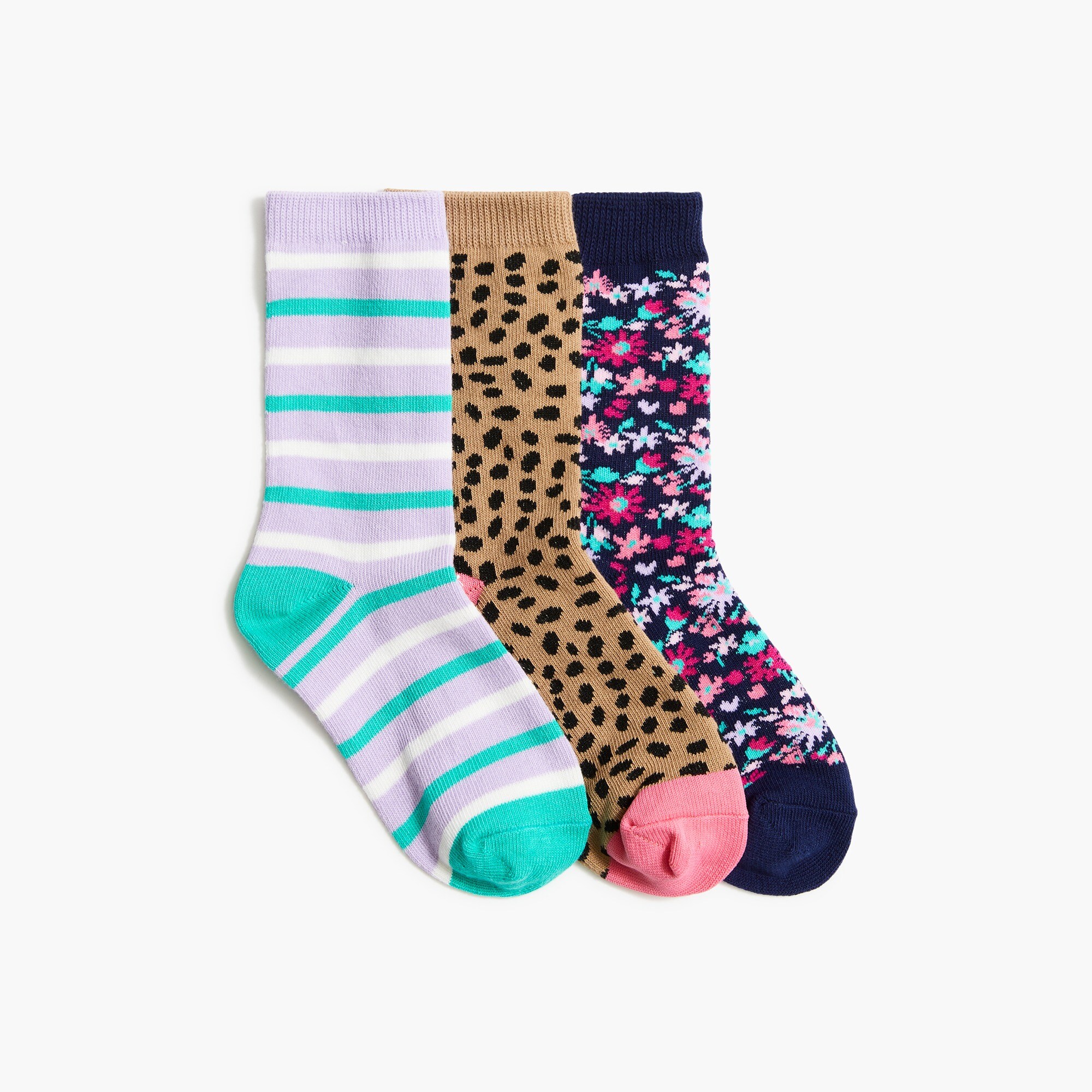 girls' cheetah floral trouser socks three-pack for girls