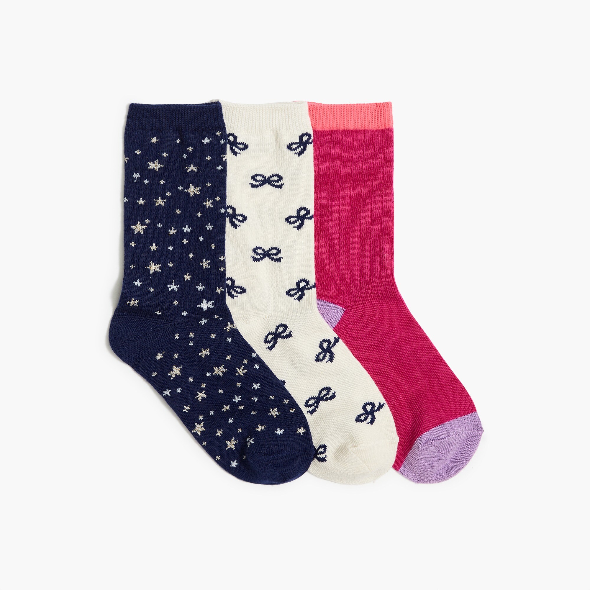 Girls' stars and bows trouser socks three-pack