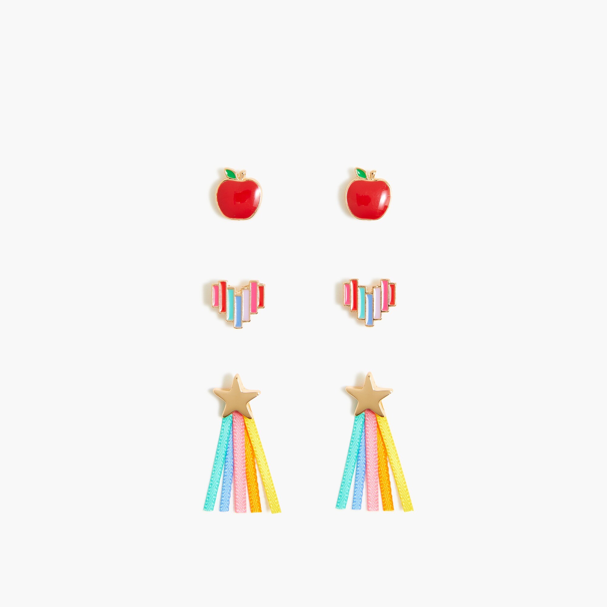 Girls' rainbows, hearts and apples earrings