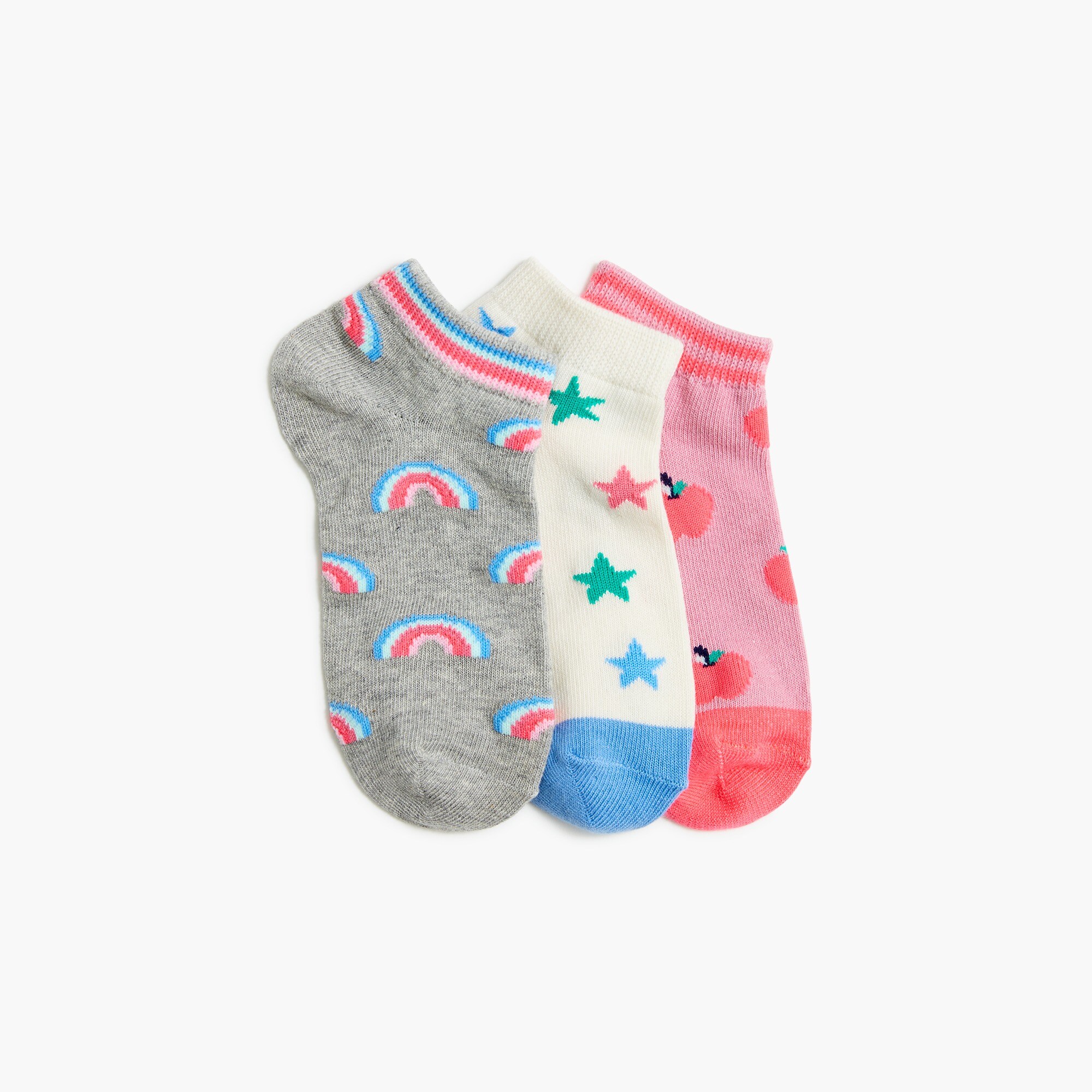Girls' apples and rainbows ankle socks three-pack