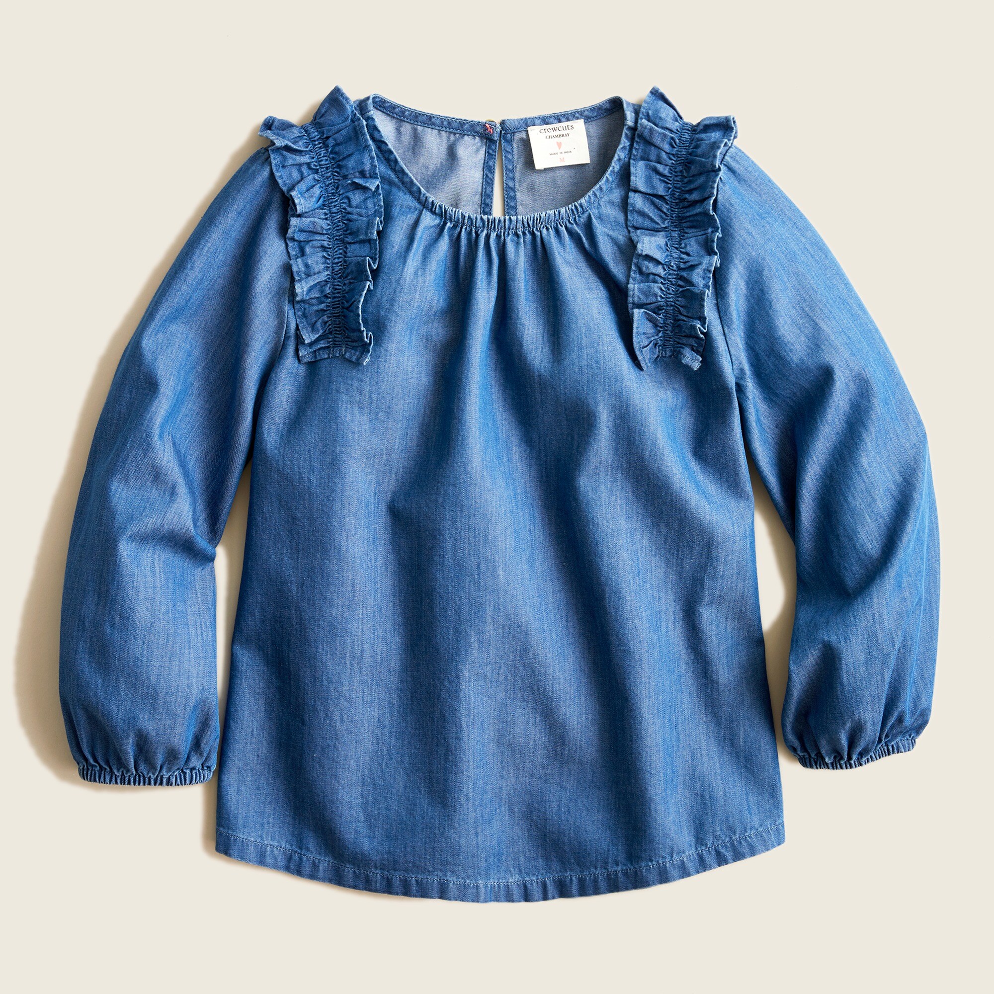 J.Crew: Girls' Ruffle-shoulder Chambray Top For Girls