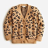 Girls' boxy cardigan sweater in leopard print