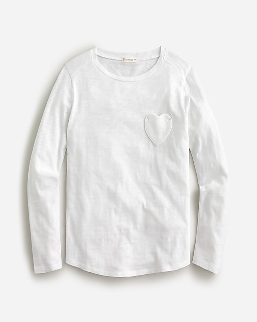  Girls' long-sleeve heart-pocket T-shirt