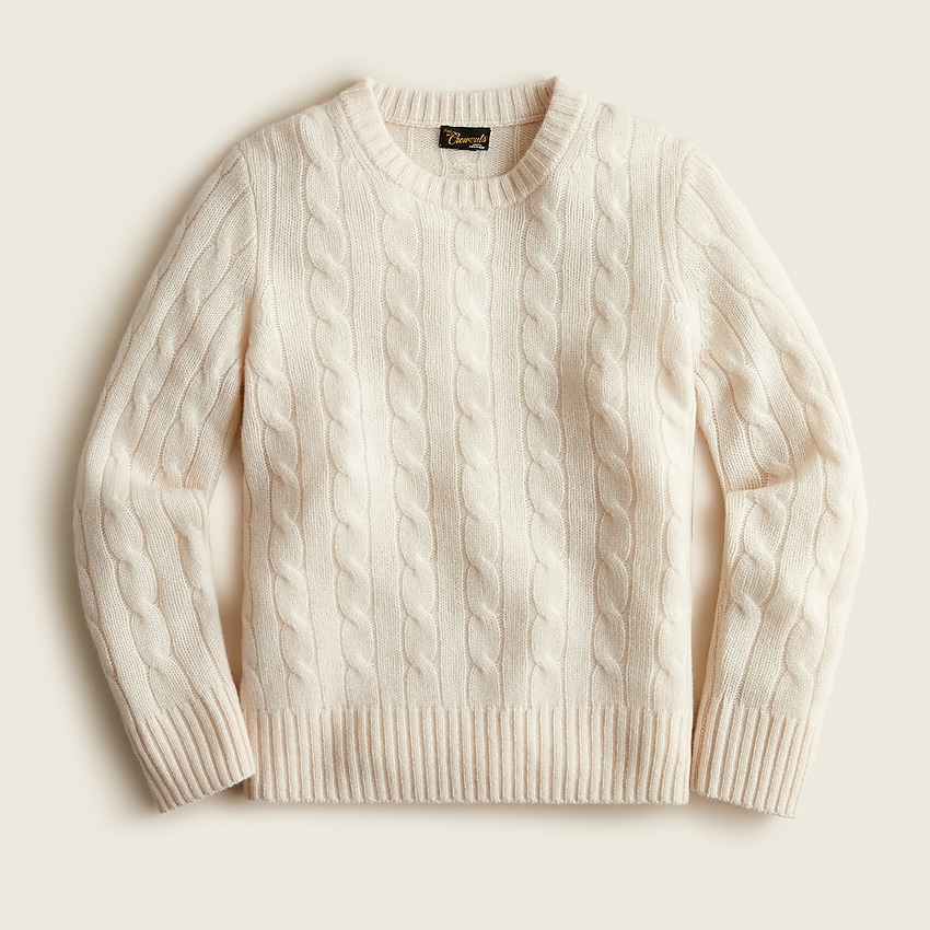 j.crew: boys' cable-knit cashmere crewneck sweater for boys, right side, view zoomed