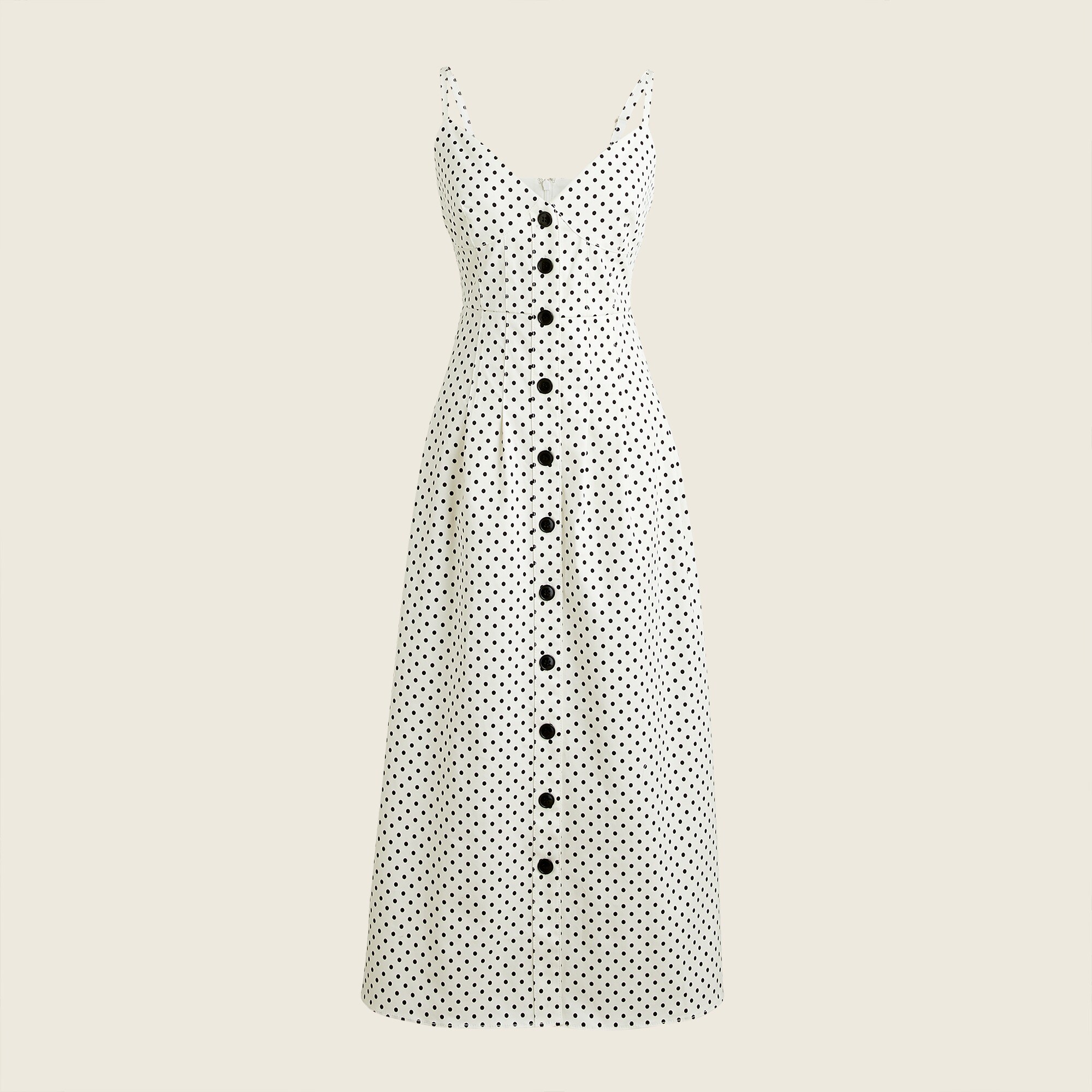 Button-front stretch twill dress in painted dot