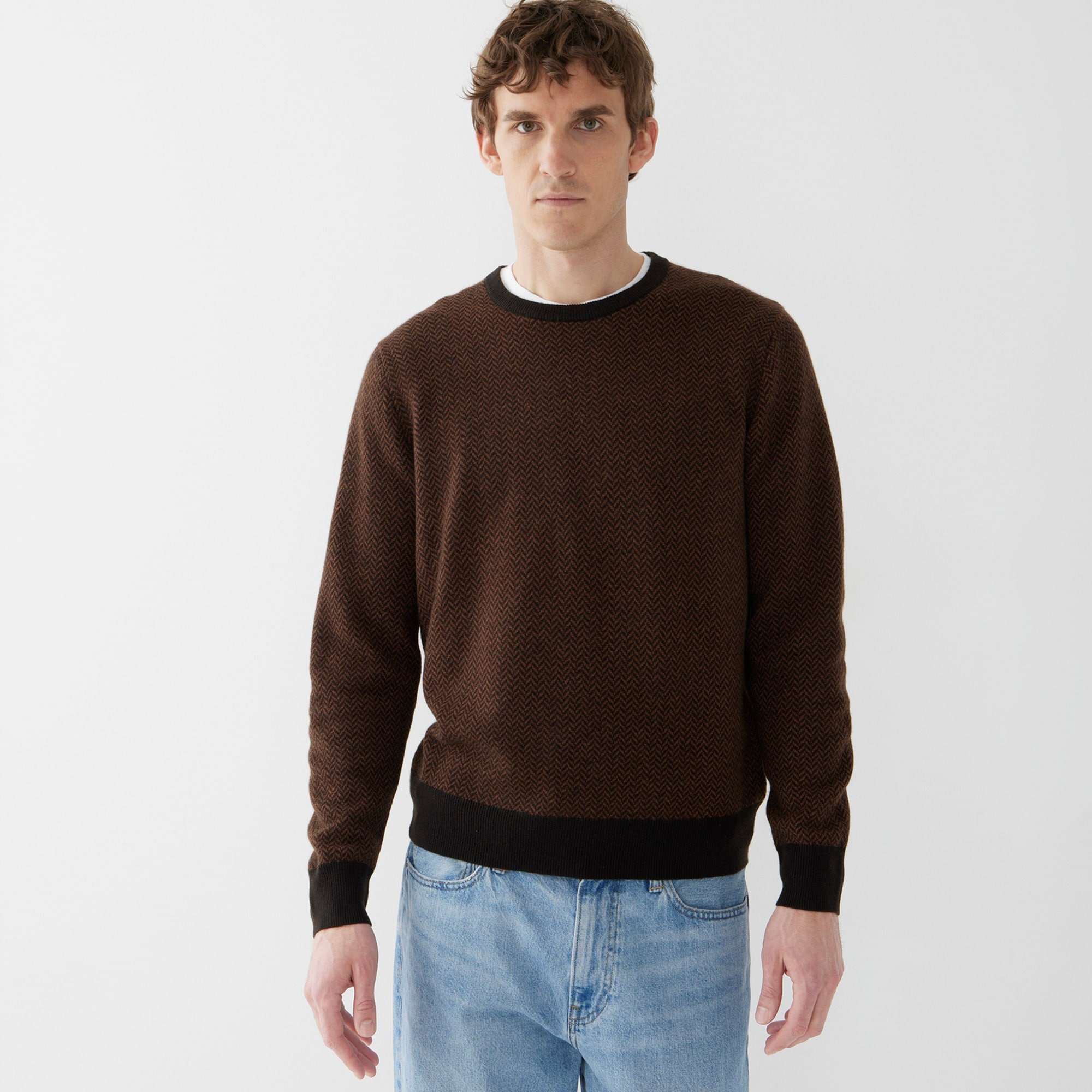 J.Crew: Cashmere Herringbone Jacquard Crewneck Sweater For Men