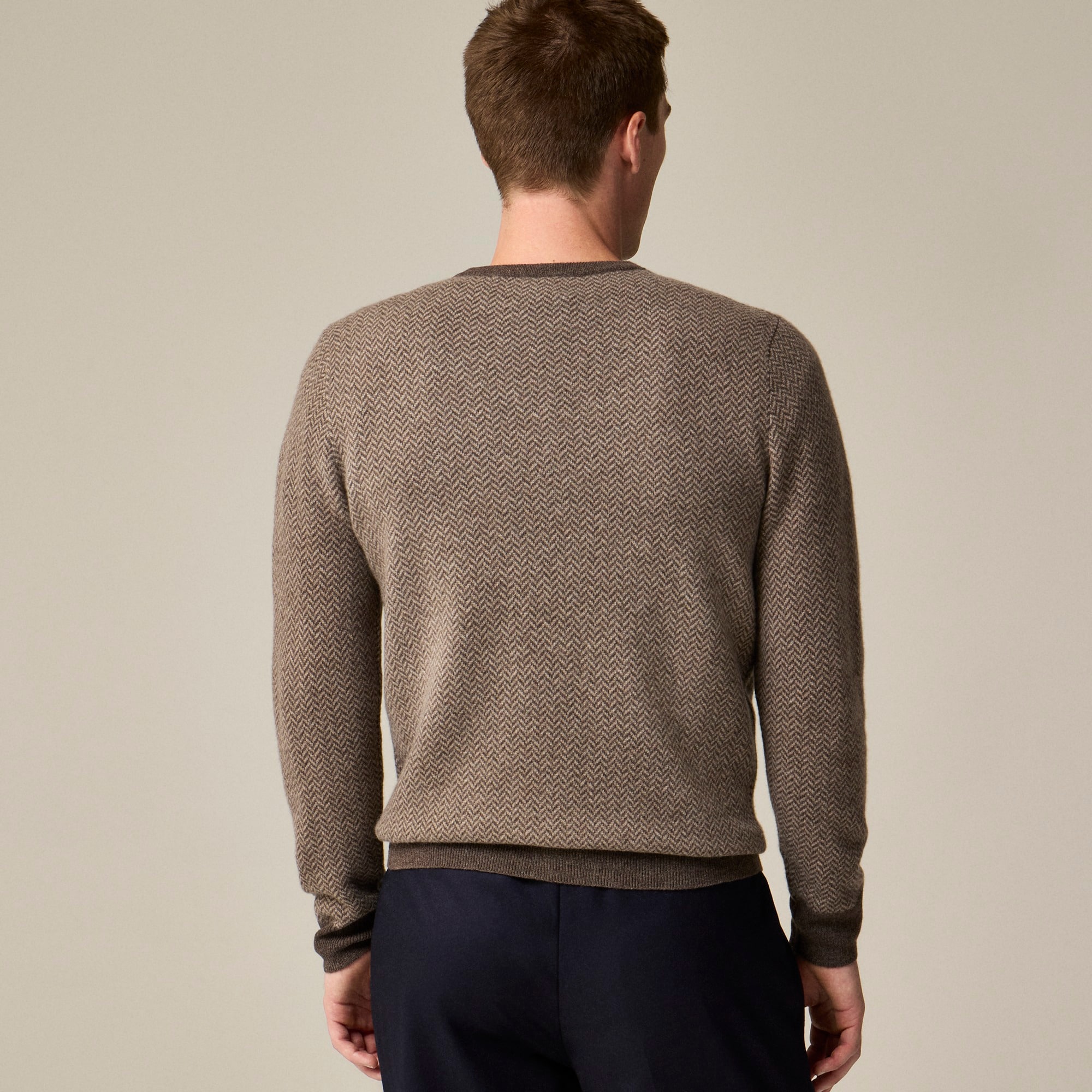 Cashmere herringbone jacquard crewneck sweater