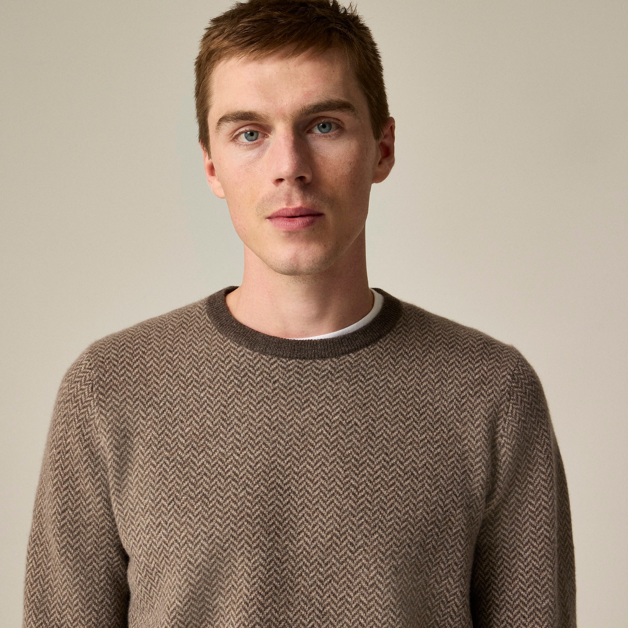 Cashmere herringbone jacquard crewneck sweater