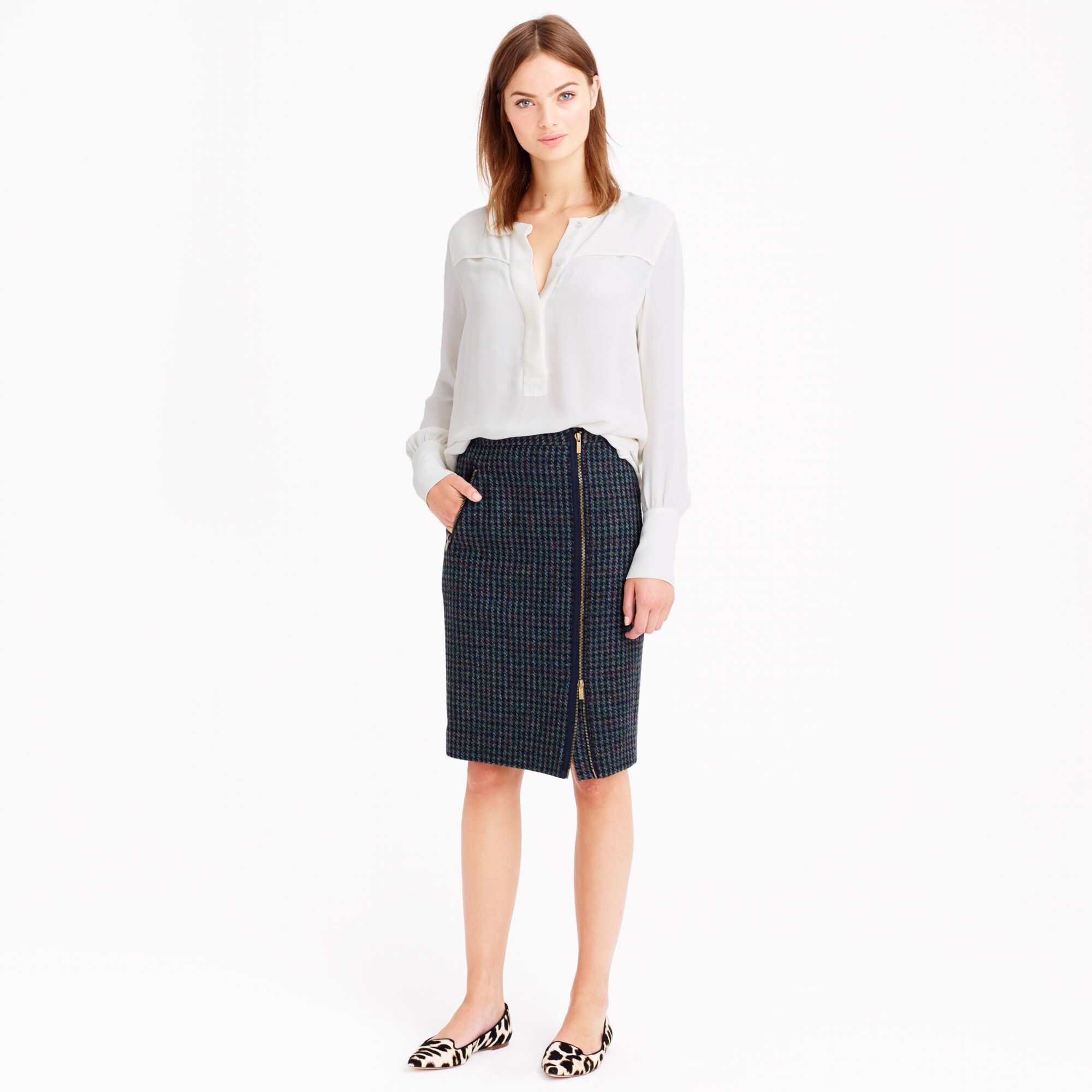 J.Crew: Asymmetrical zip pencil skirt in houndstooth