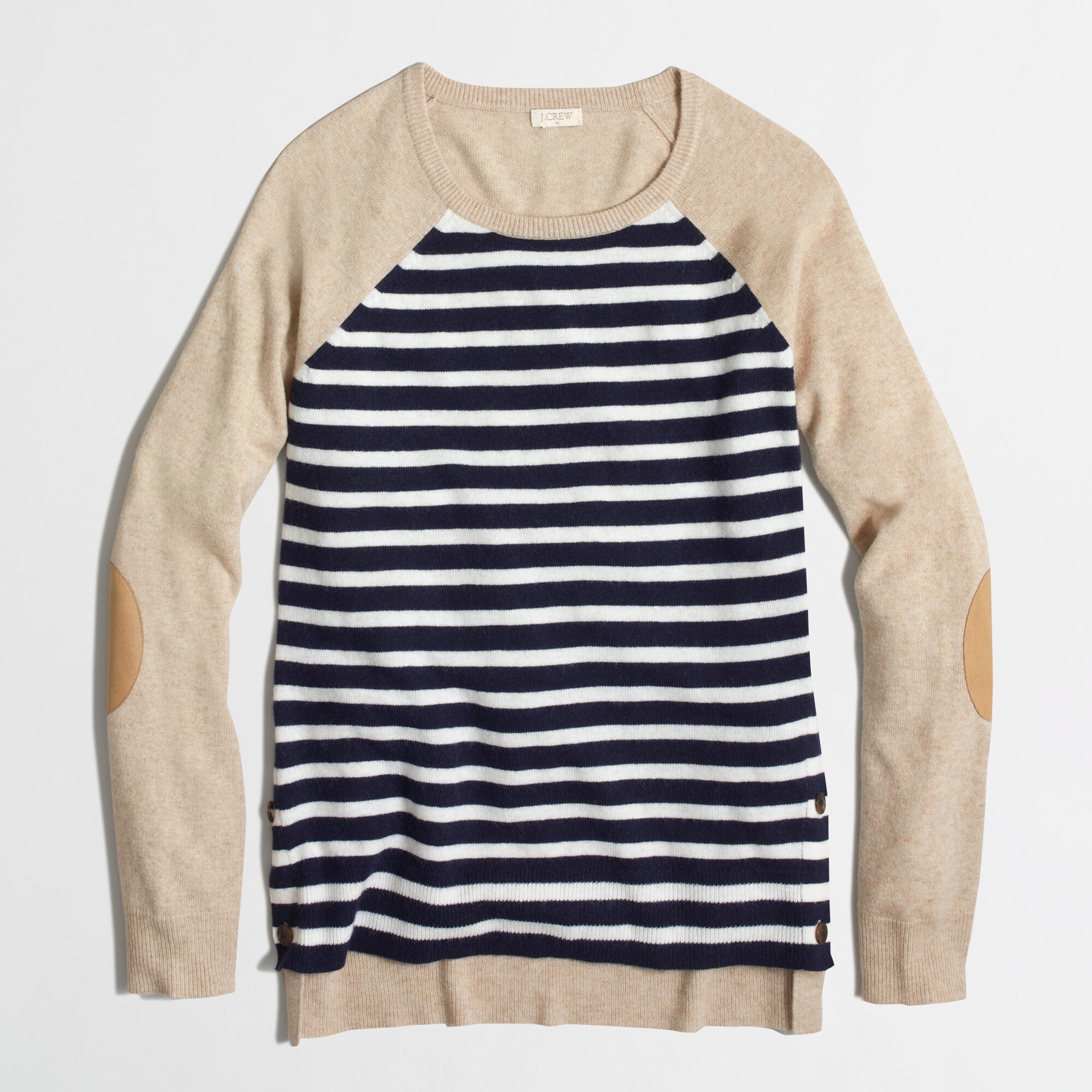 Factory side-button elbow-patch sweater in stripe