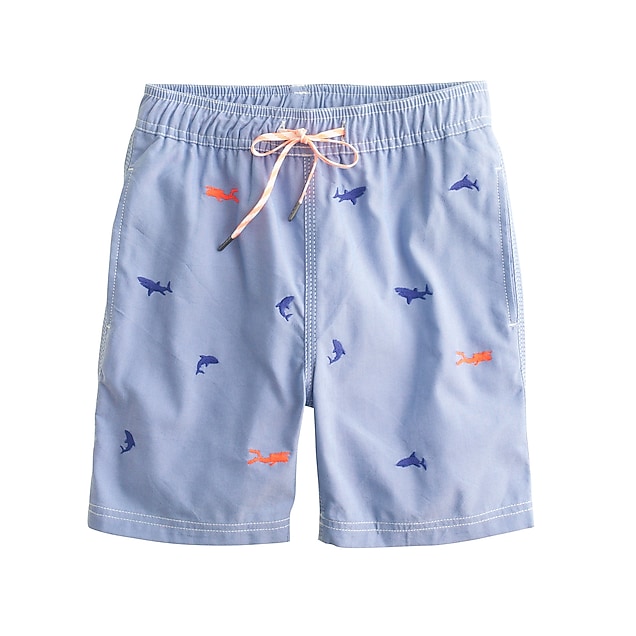 Boys' oxford-cloth swim trunk with shark critters : Boy trunks | J.Crew