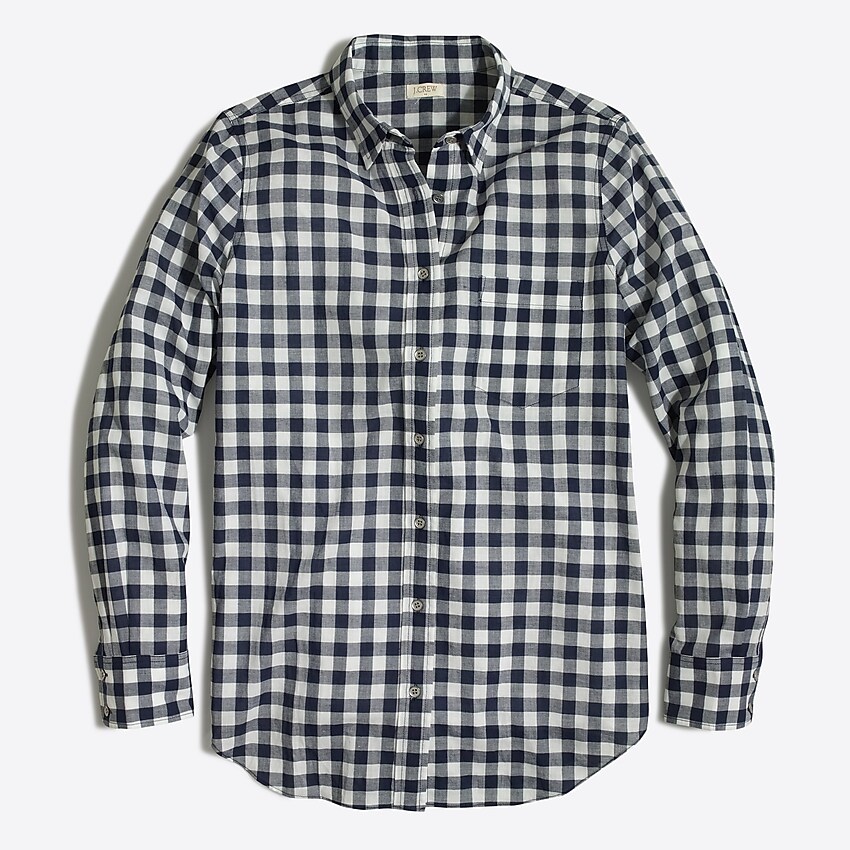 factory: gingham classic button-down shirt in boy fit for women, right side, view zoomed