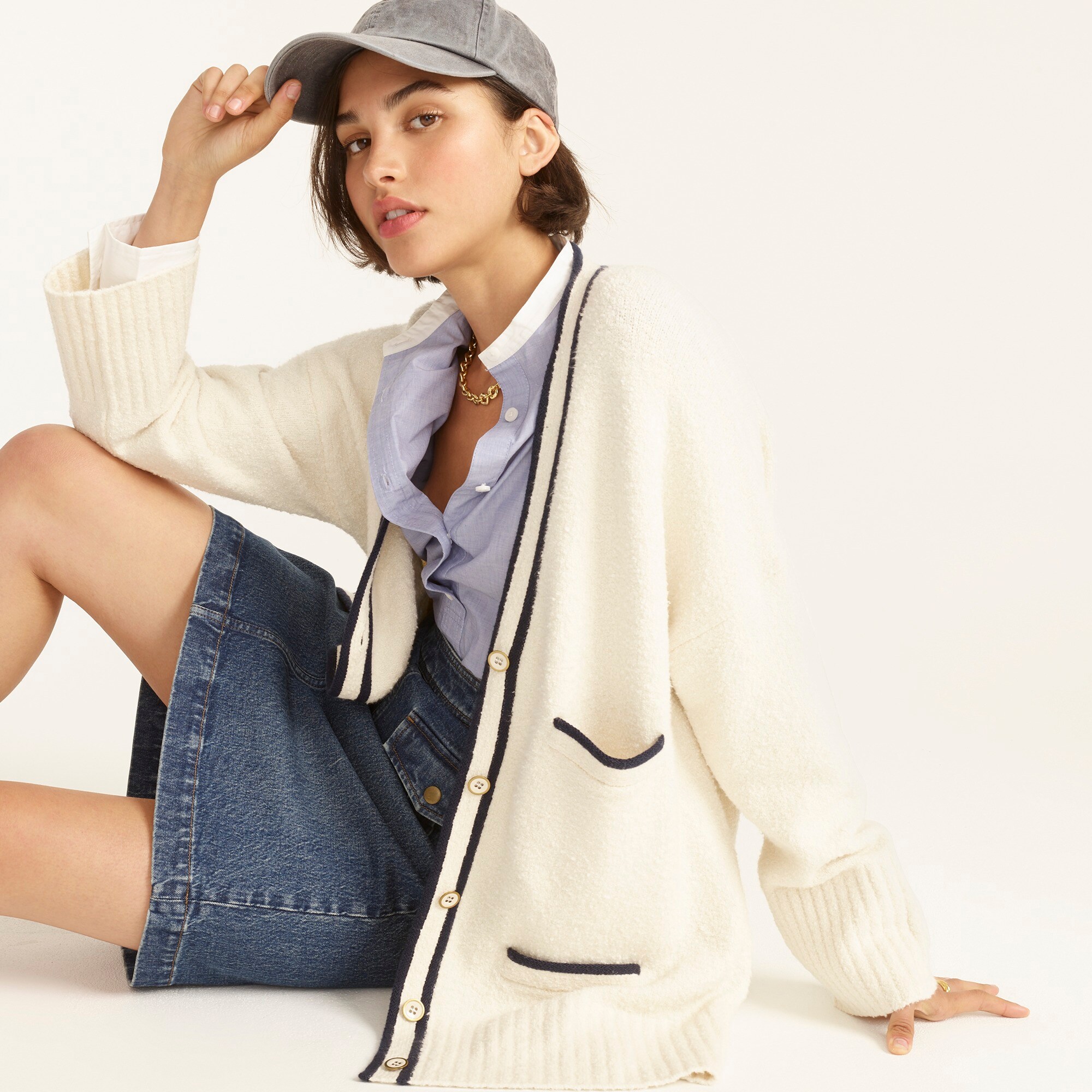 Long front-pocket cardigan sweater