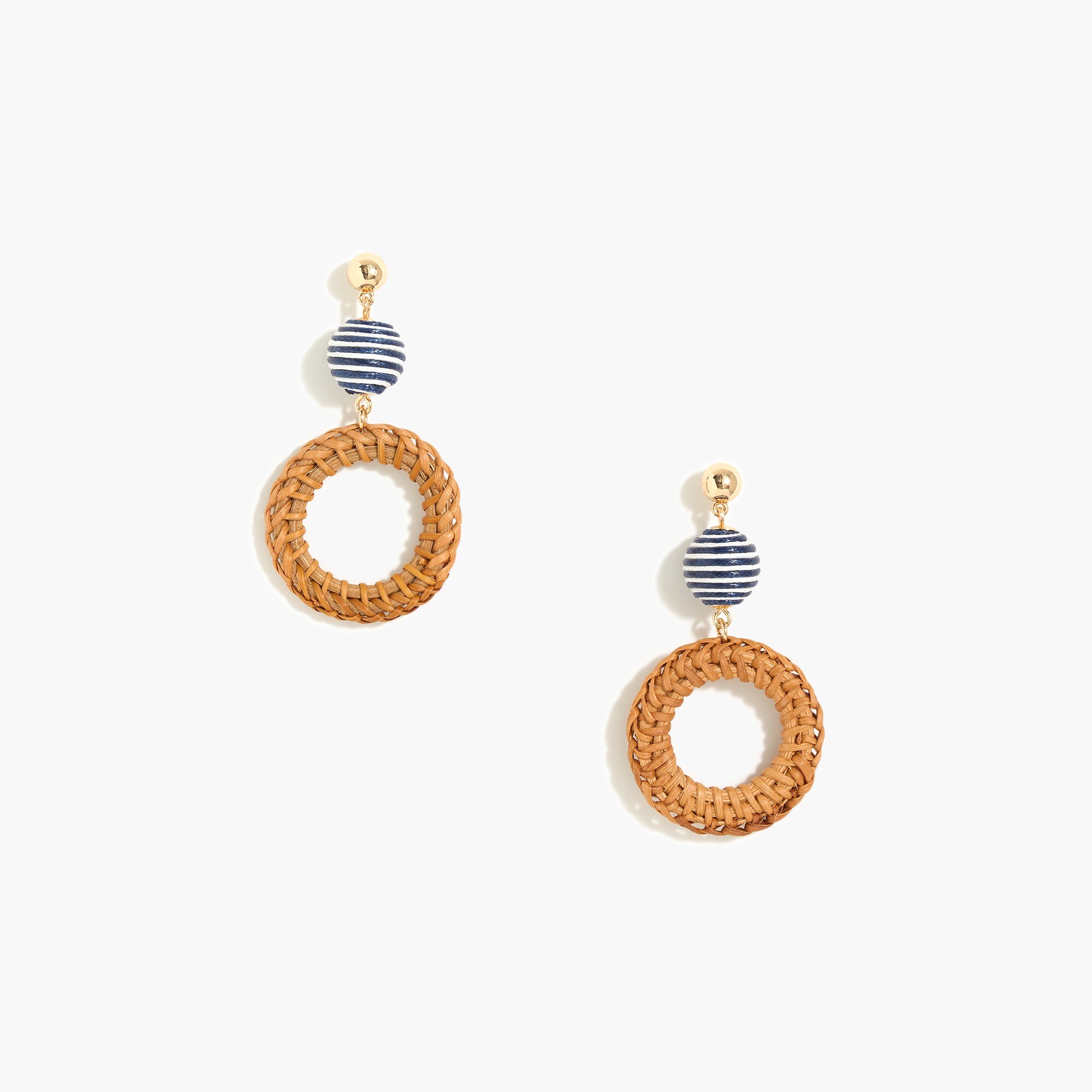 Rattan and striped ball statement earrings