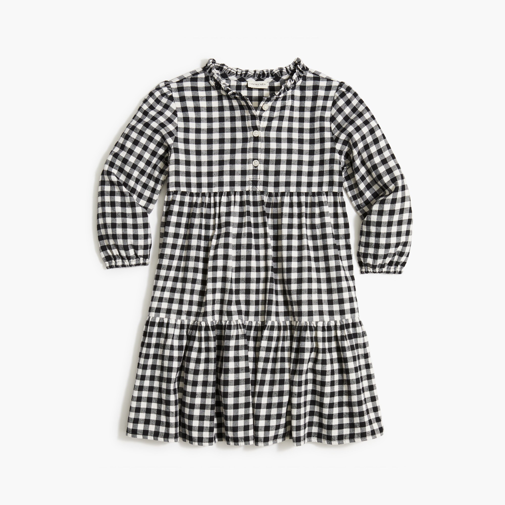 Girls' black-and-white check flannel dress