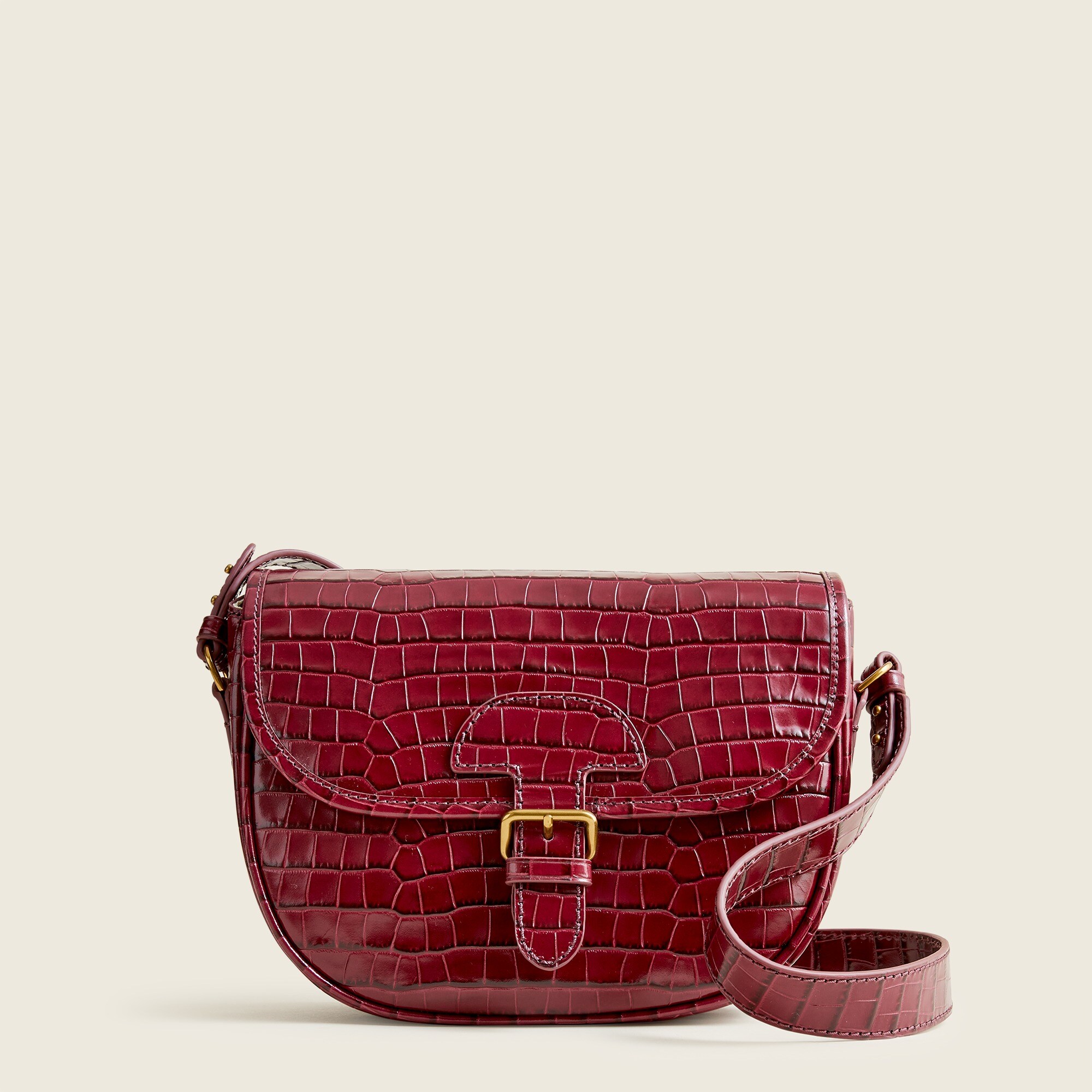 Classic large saddle bag in croc-embossed leather