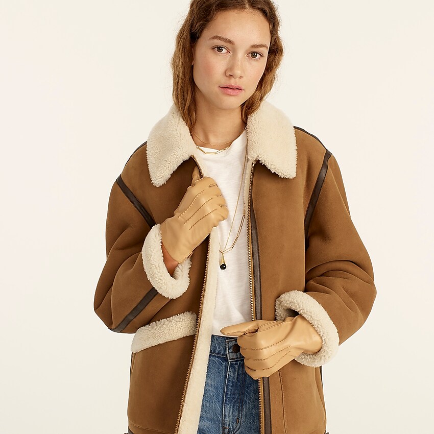 j.crew: cashmere-lined leather touchscreen gloves for women, right side, view zoomed