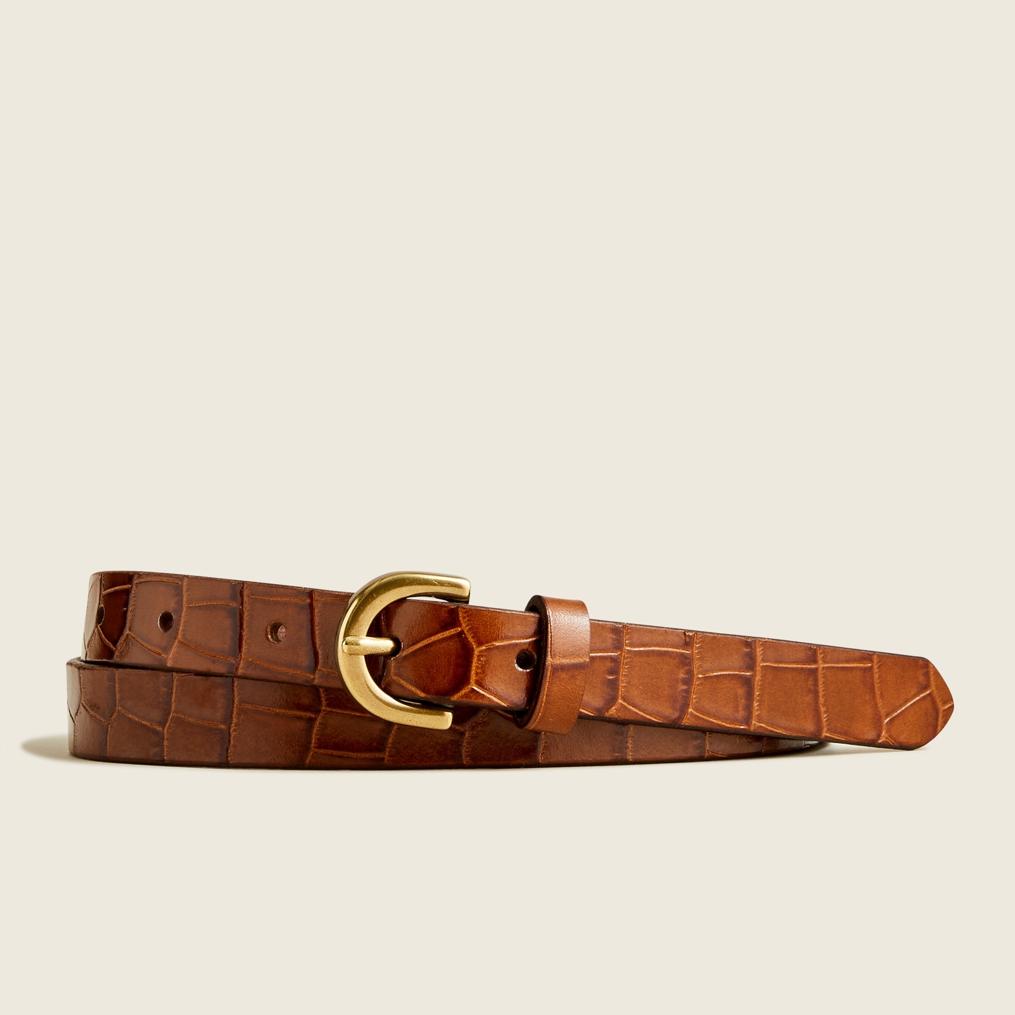 J.Crew: Skinny Belt In Croc-embossed Leather For Women