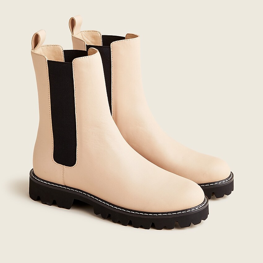 j.crew: gwen lug-sole high-shaft chelsea boots in leather for women, right side, view zoomed