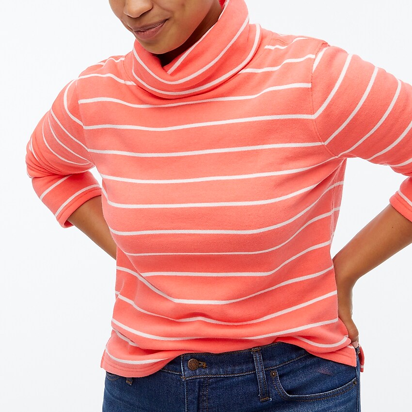factory: striped mockneck sweatshirt in cloudspun fleece for women, right side, view zoomed