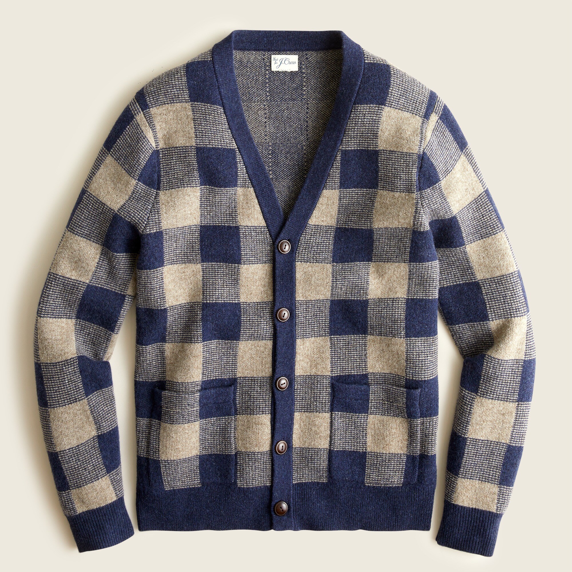 Wool blend V-neck cardigan in plaid