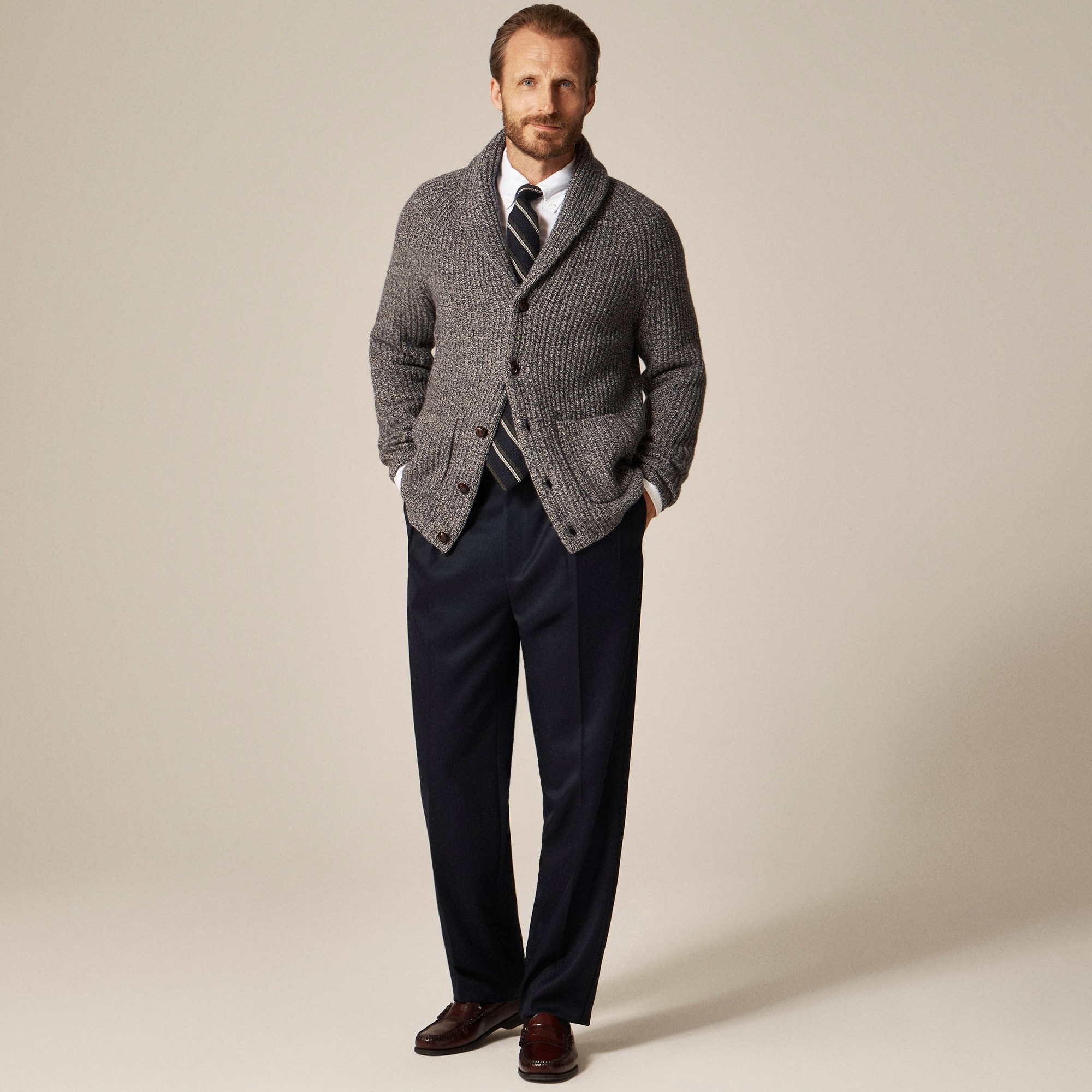 Rugged merino wool-blend cardigan sweater
