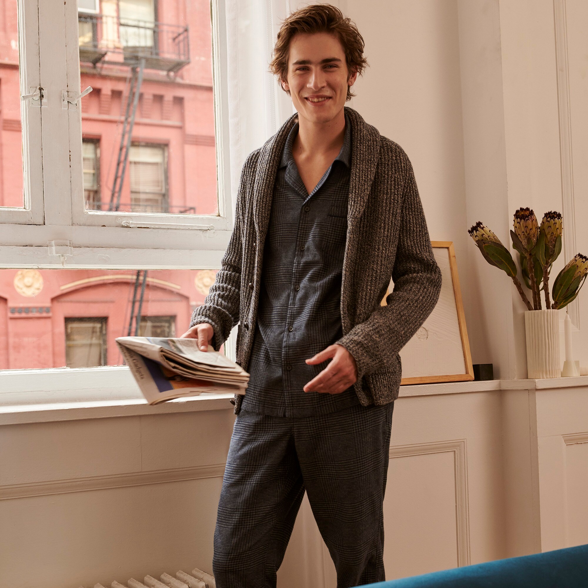 Rugged merino wool-blend cardigan sweater