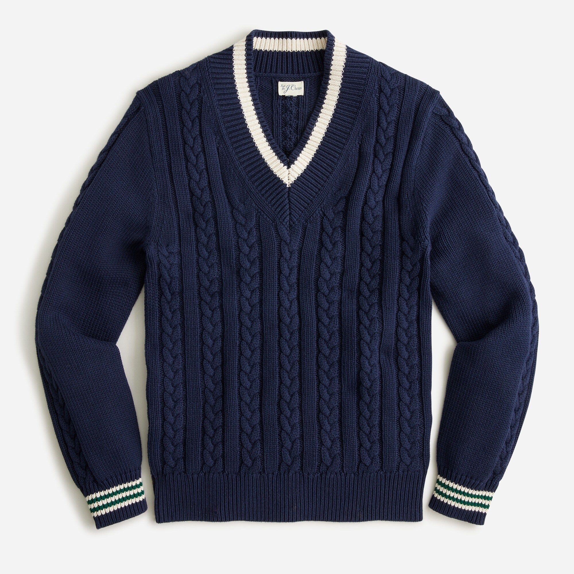 J.Crew Cotton Cable knit V neck Sweater For Men
