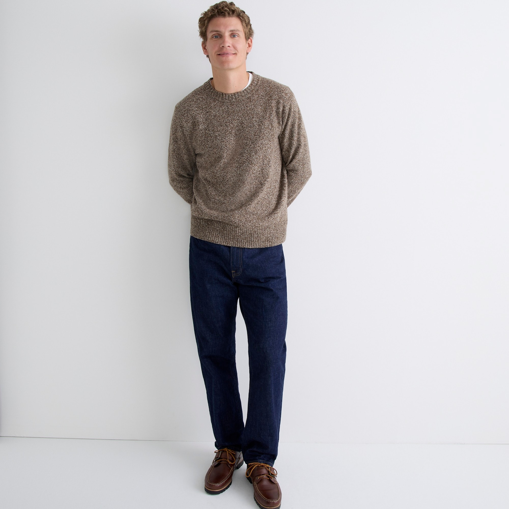 Marled rugged merino wool-blend sweater