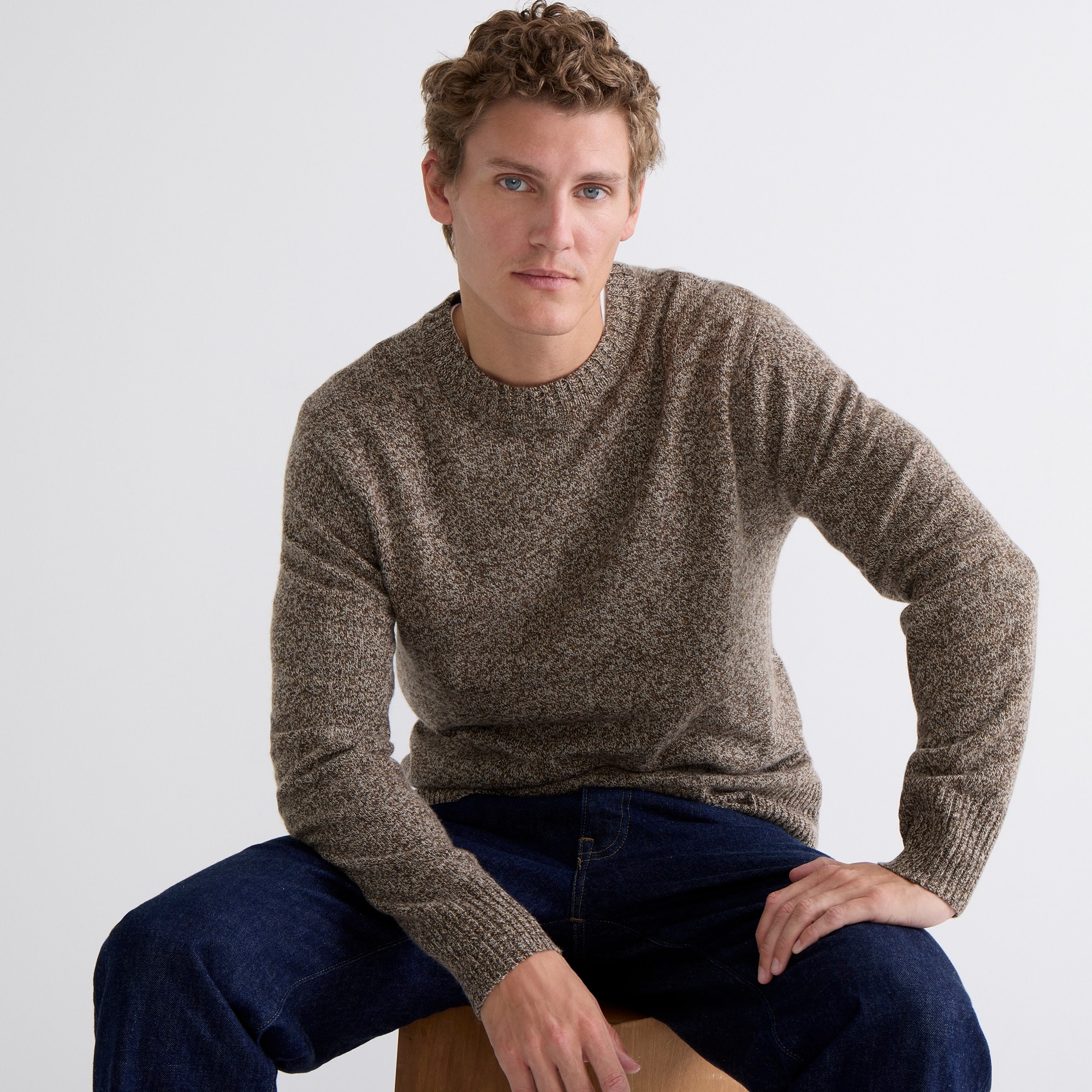 Marled rugged merino wool-blend sweater