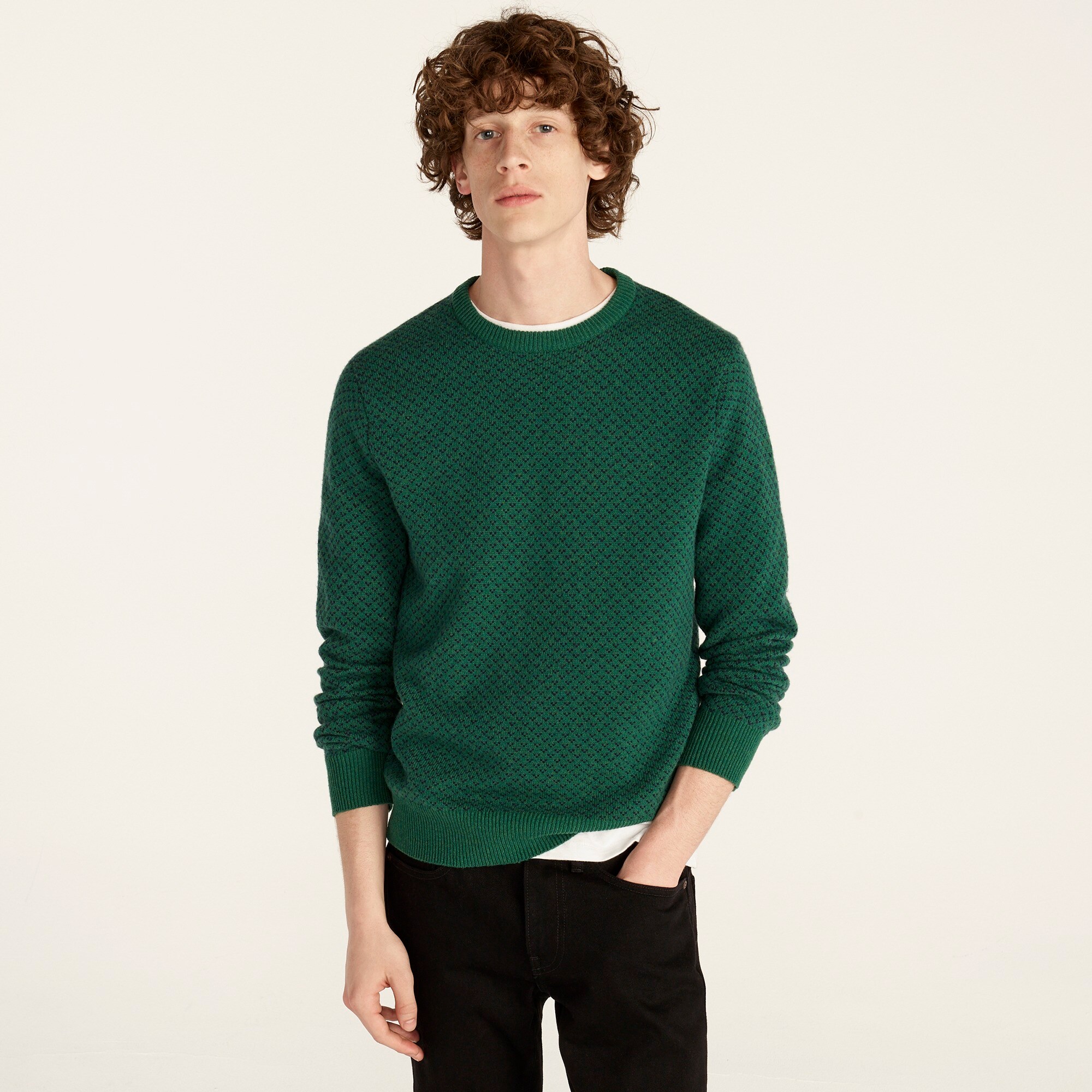 Rugged merino wool-blend bird's-eye sweater