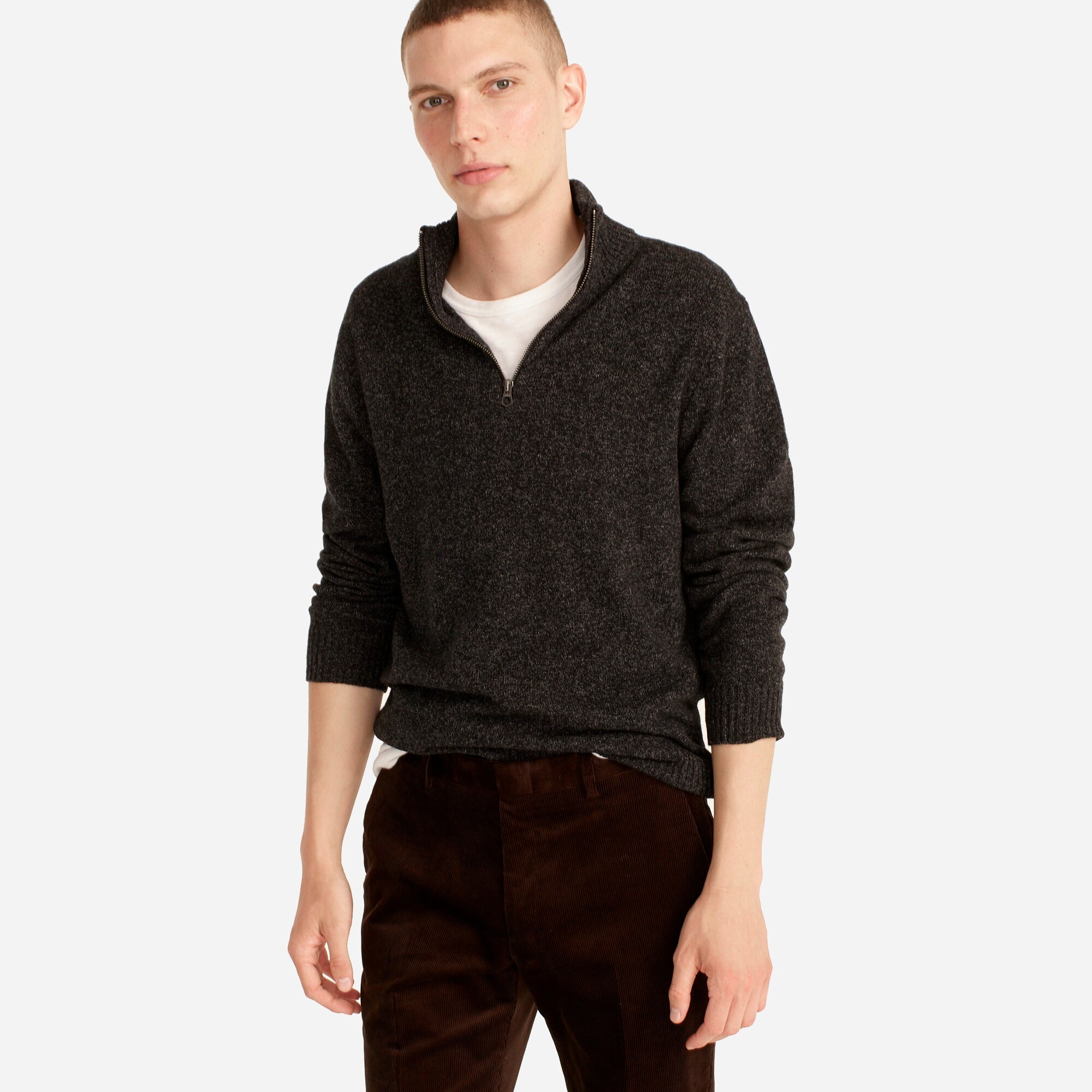 Marled rugged merino wool half-zip sweater