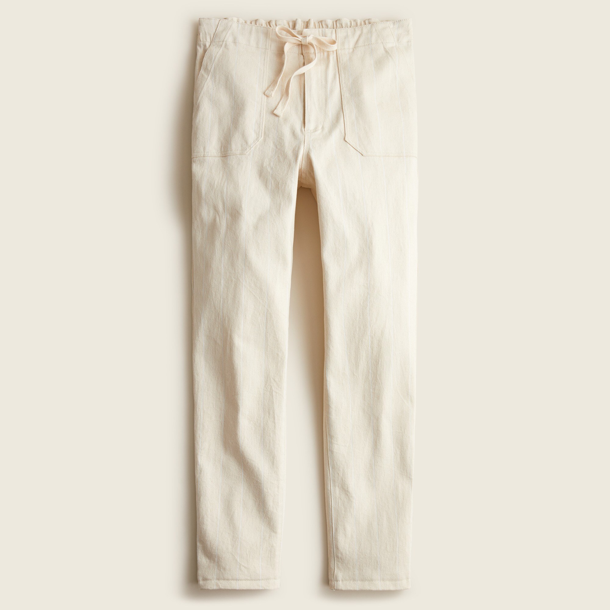 Tie-waist camp pant in denim stripe