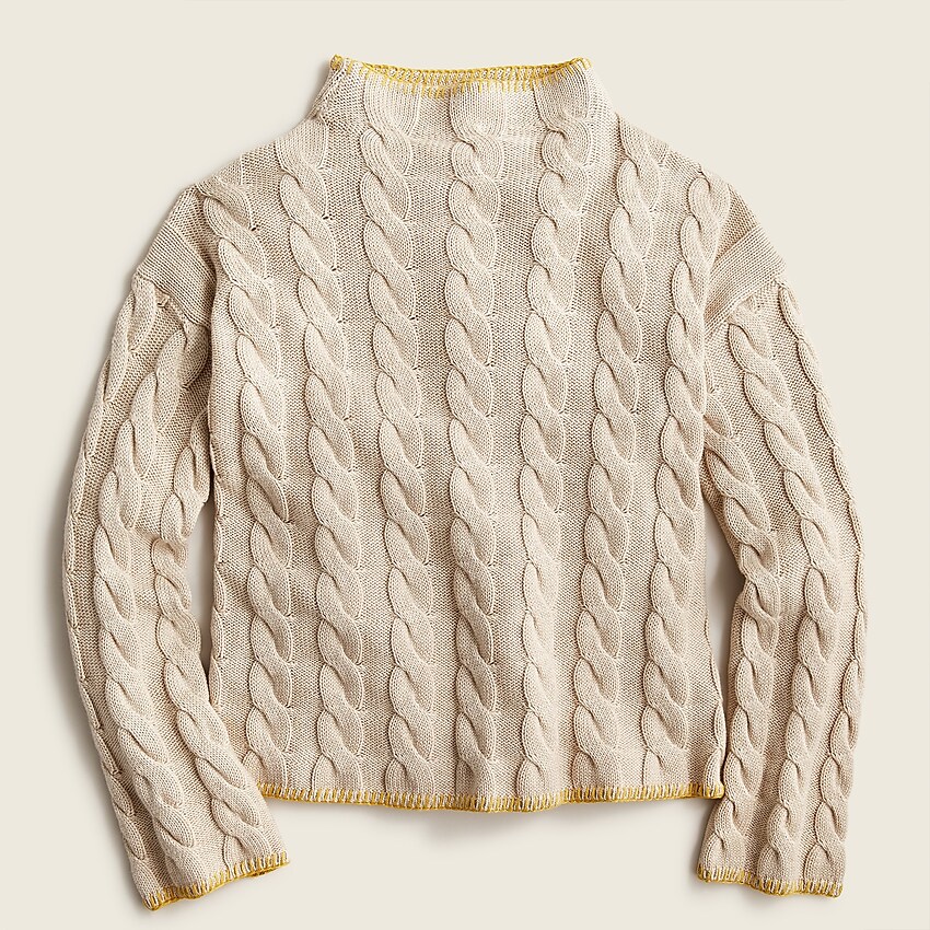 j.crew: cotton-cashmere cable-knit mockneck sweater for women, right side, view zoomed