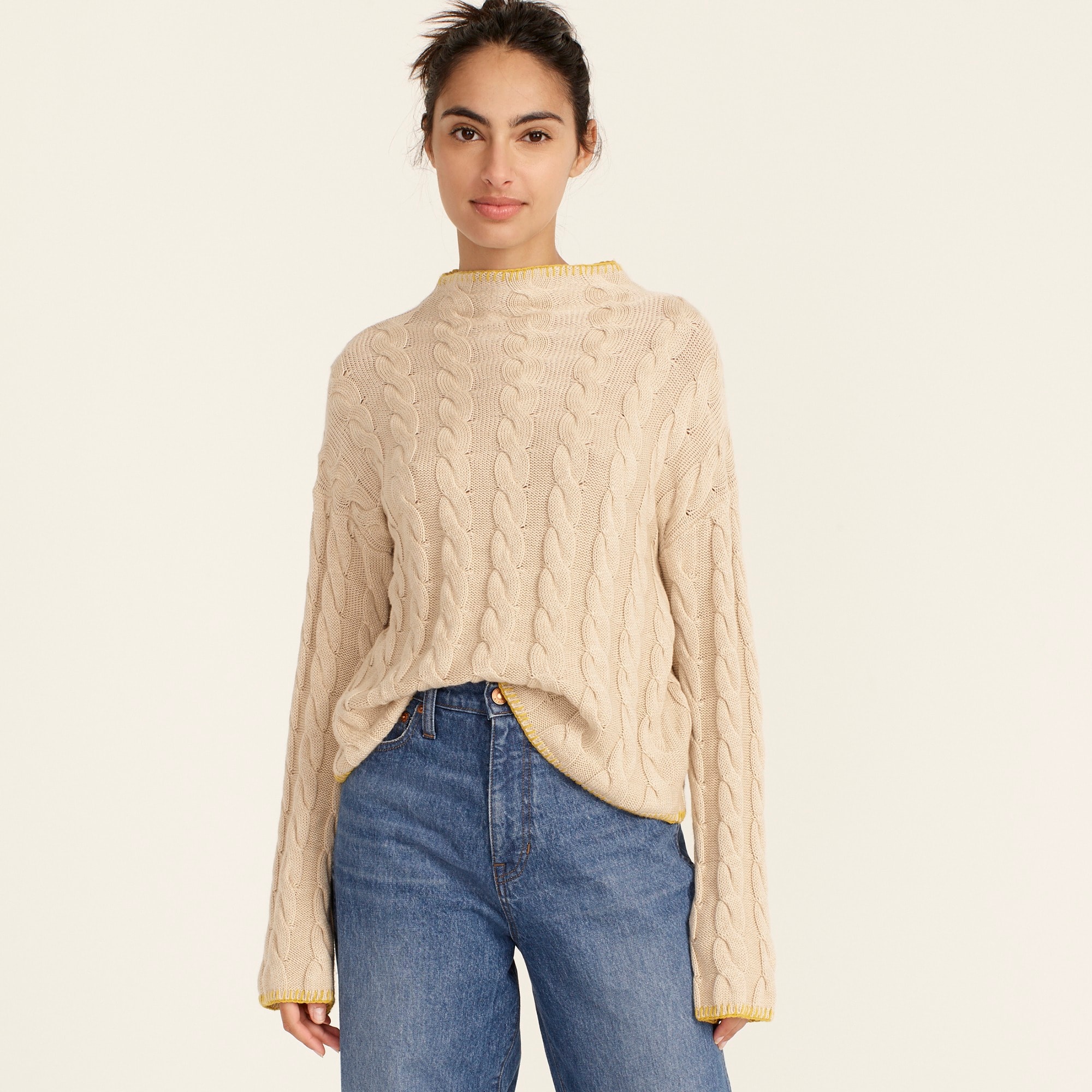 Cotton-cashmere Cable-knit Mockneck Sweater For Women | J.Crew