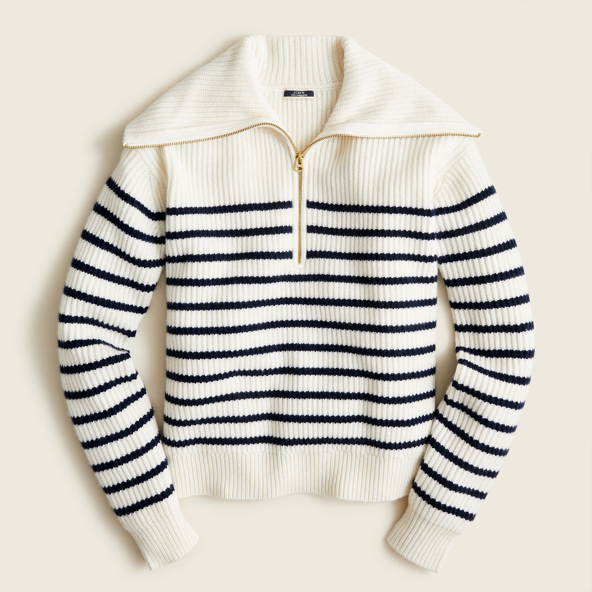 Cashmere half-zip pullover sweater in stripe