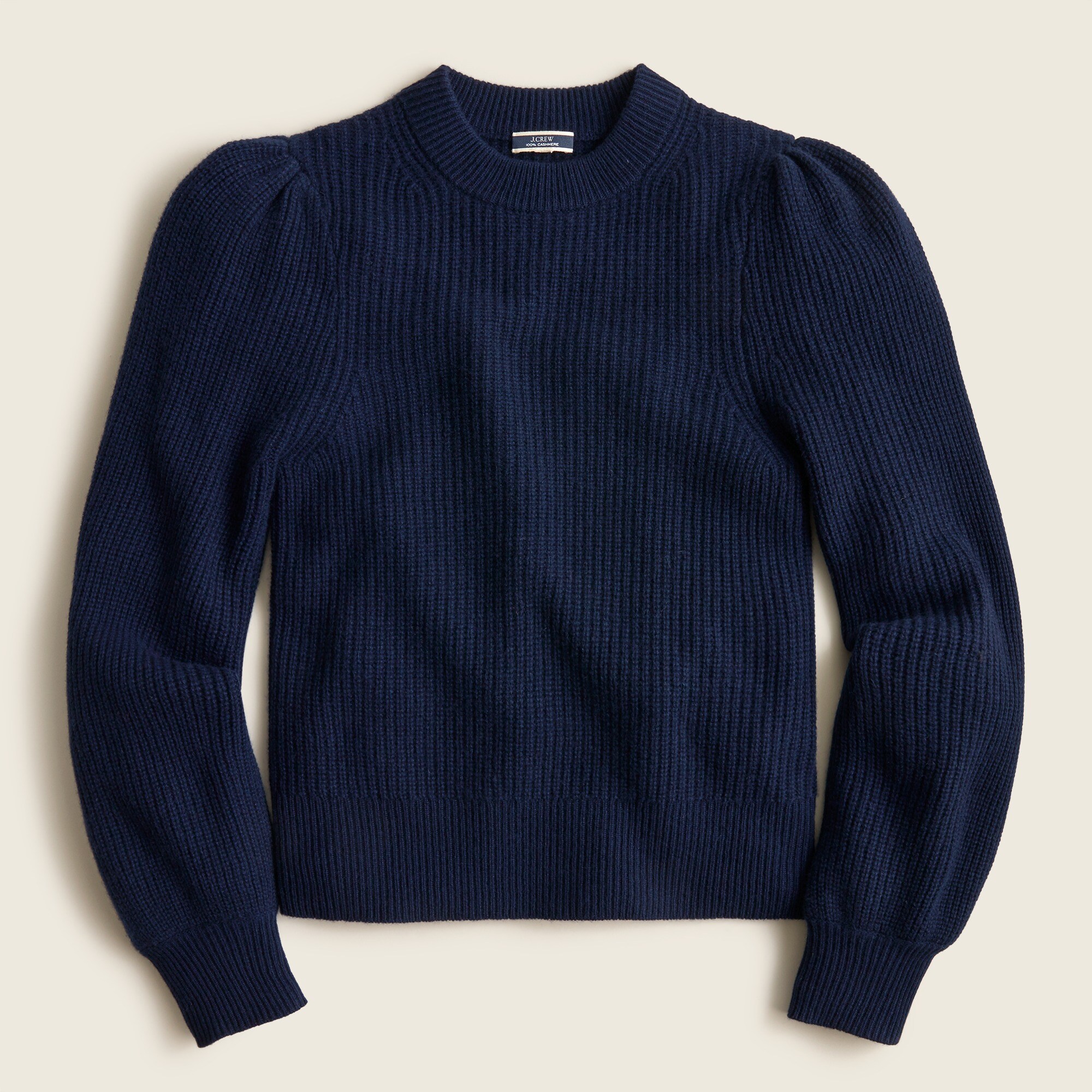 Cashmere puff-sleeve mockneck sweater