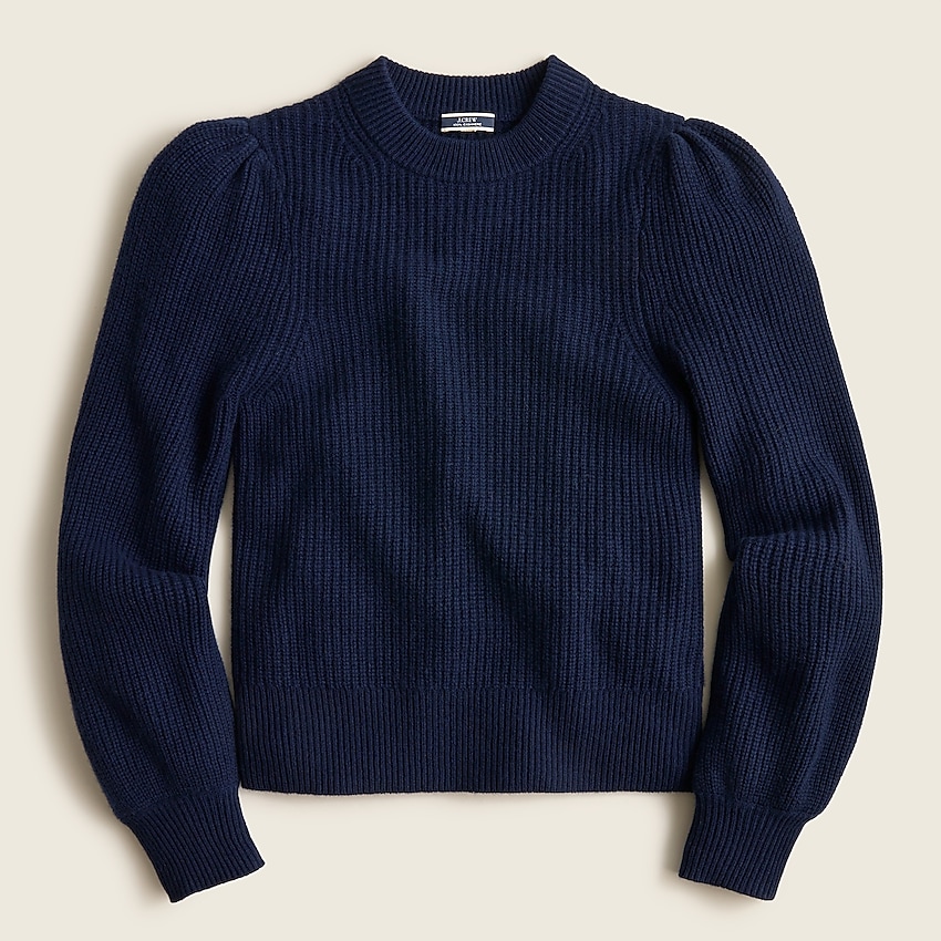 j.crew: cashmere puff-sleeve mockneck sweater for women, right side, view zoomed