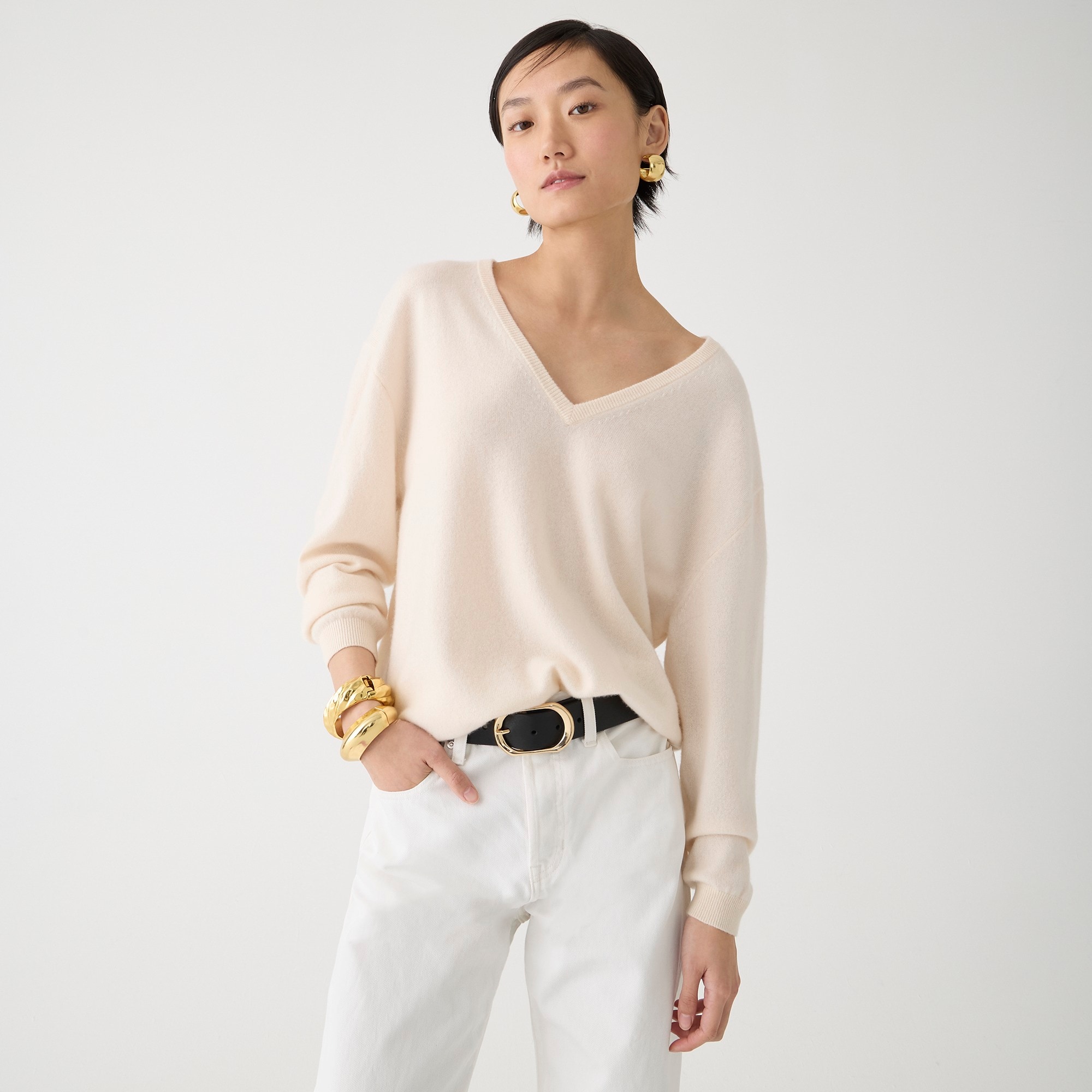 j.crew: cashmere relaxed v-neck sweater for women