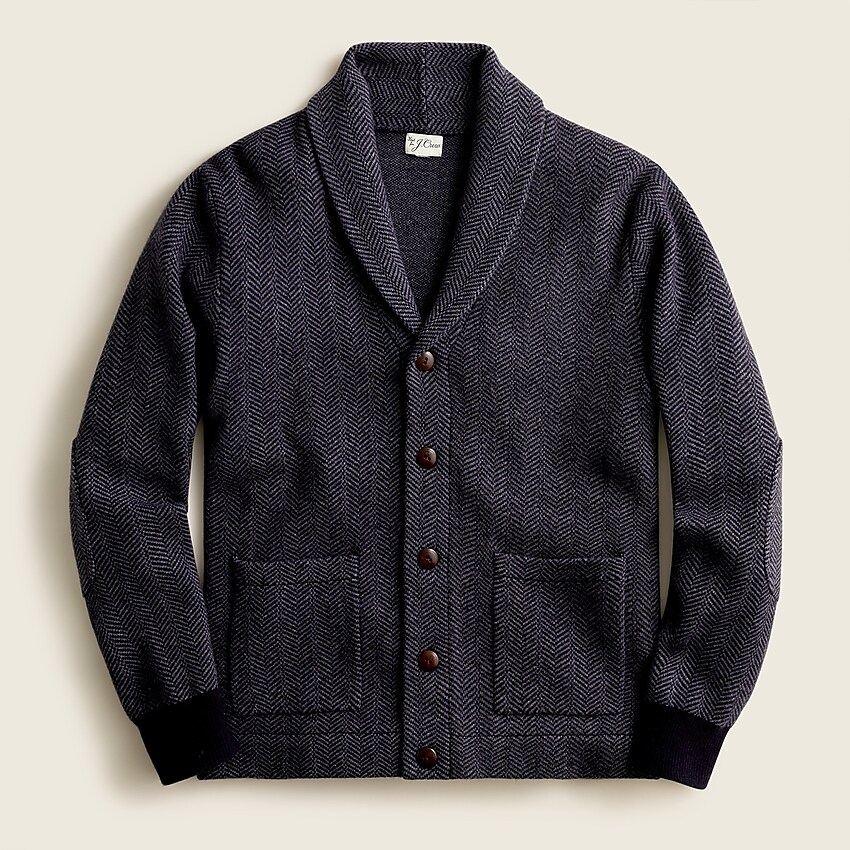 J.Crew: Wool-blend Shawl Cardigan Sweater In Herringbone Jacquard For Men