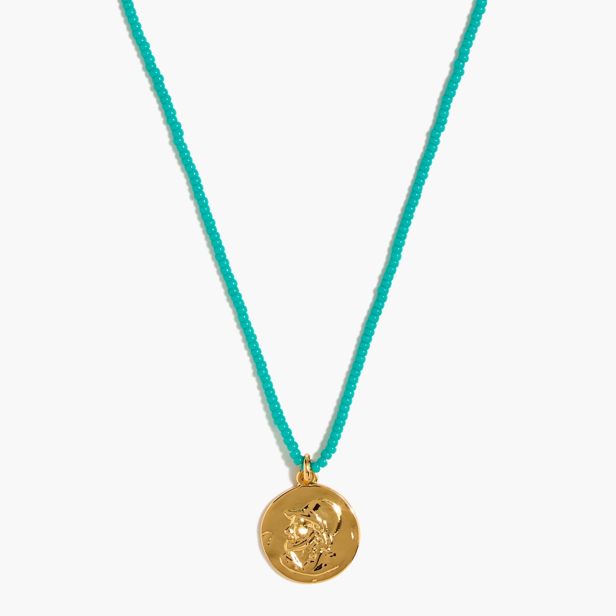 Turquoise beads with stamped charm necklace