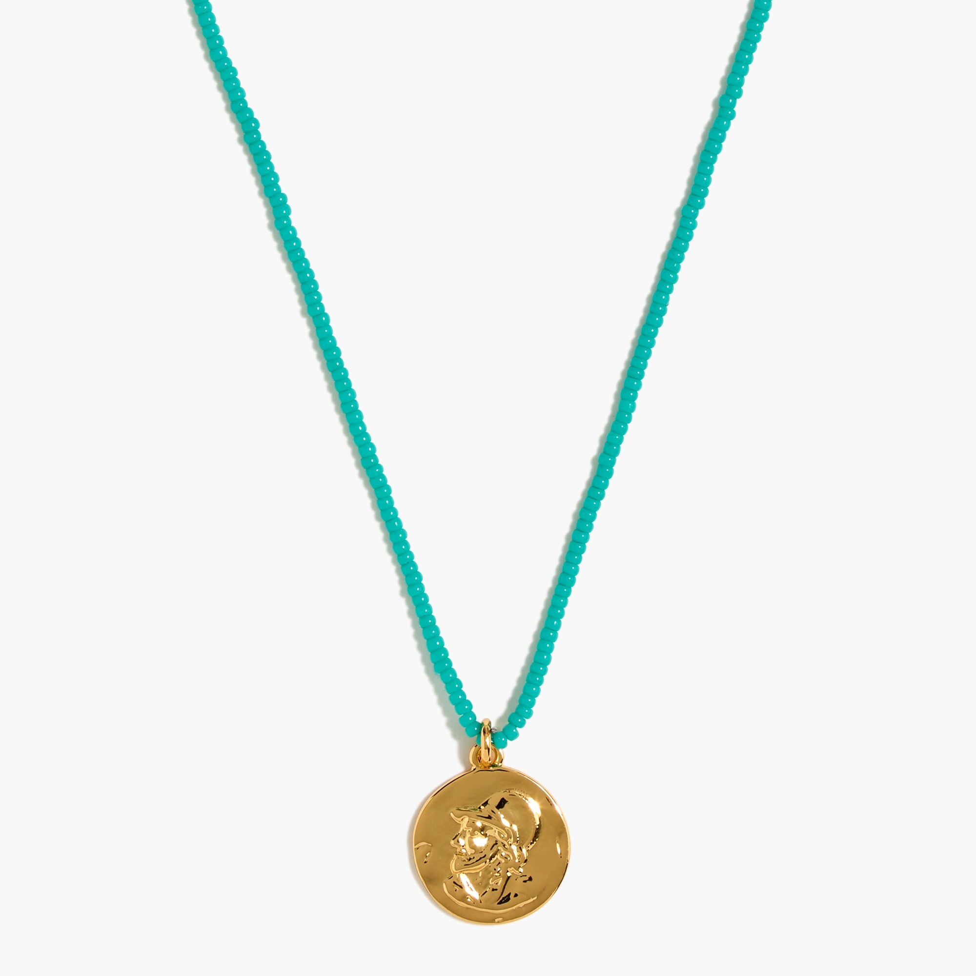 Turquoise beads with stamped charm necklace