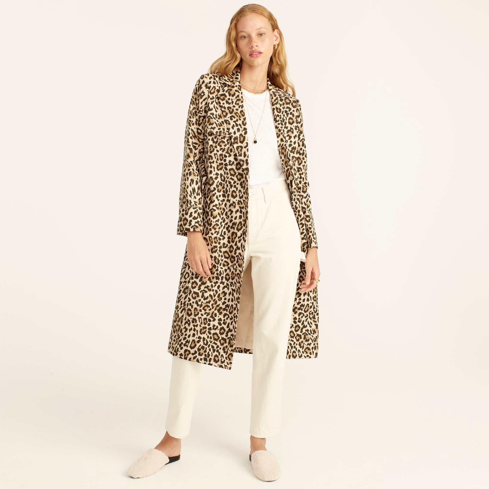 j.crew: collection tailored trench coat in leopard for women, right side, view zoomed