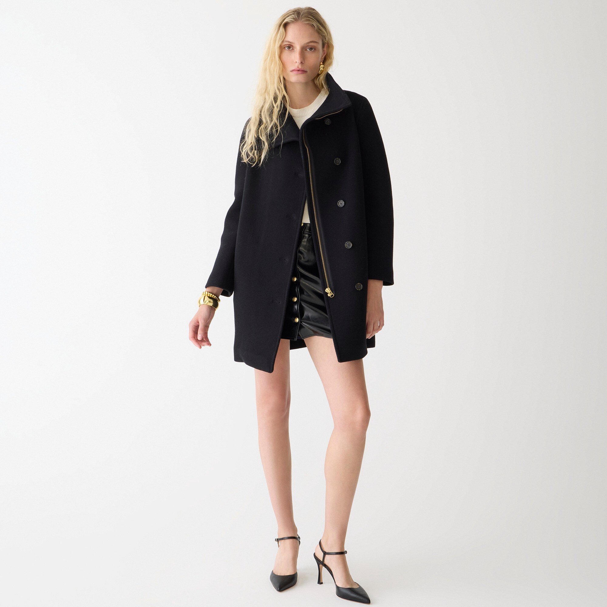 womens Tall villa coat in Italian stadium-cloth wool