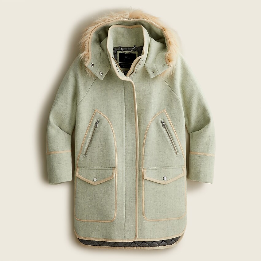 j.crew: summit parka in italian stadium-cloth wool for women, right side, view zoomed