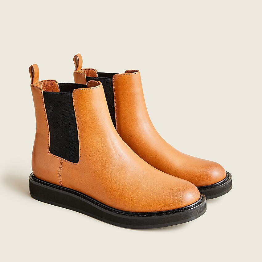 j.crew: leather pull-on boots for women, right side, view zoomed