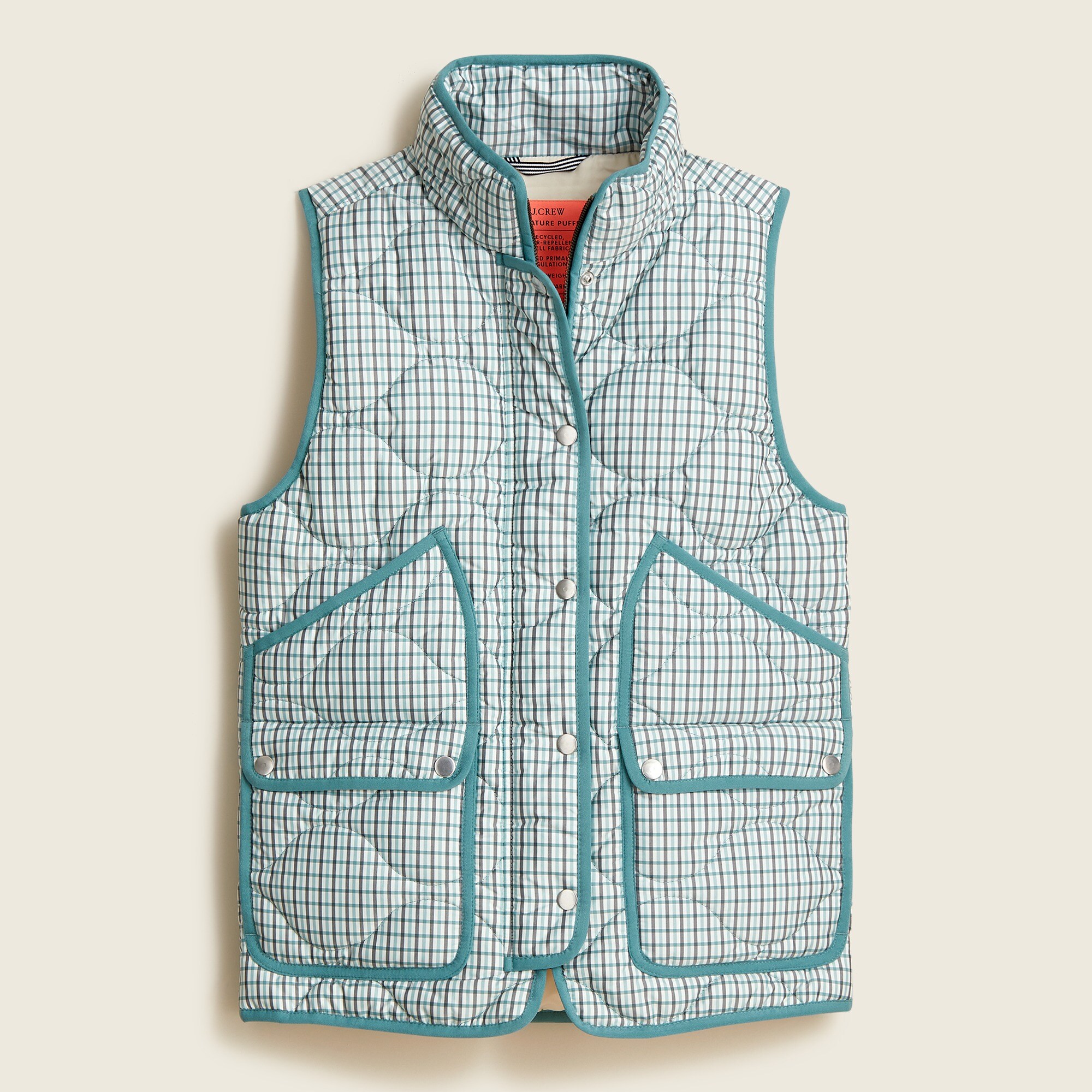 Quilted Puffer Vest With PrimaLoft® In Plaid For Women | J.Crew