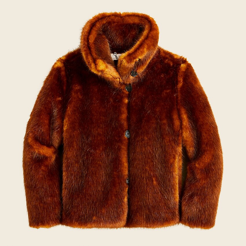 j.crew: collection faux-fur jacket for women, right side, view zoomed